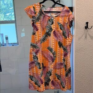 Vibrant Leaf Print Midi Dress